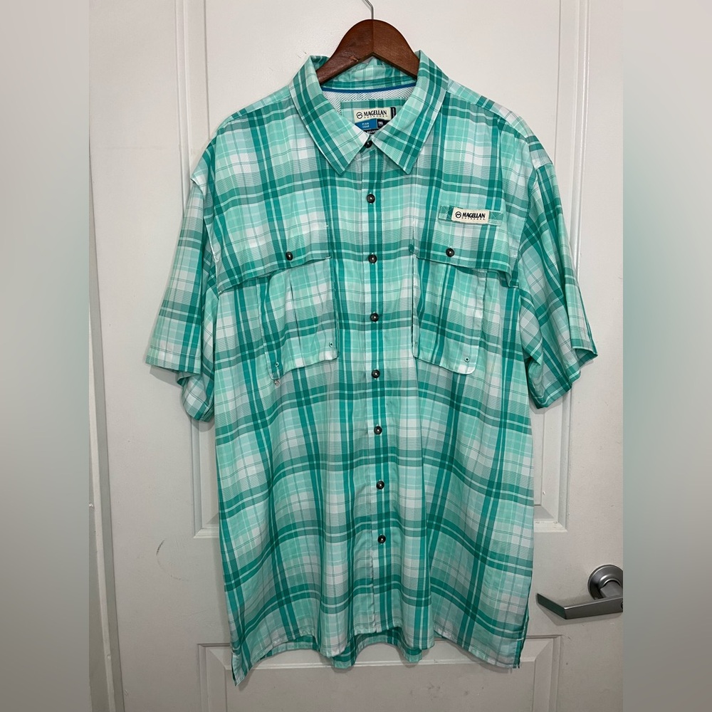 Magellan Fish Gear Relaxed Fit Plaid Button Up Short Sleeve Lightweight Sz 2XL